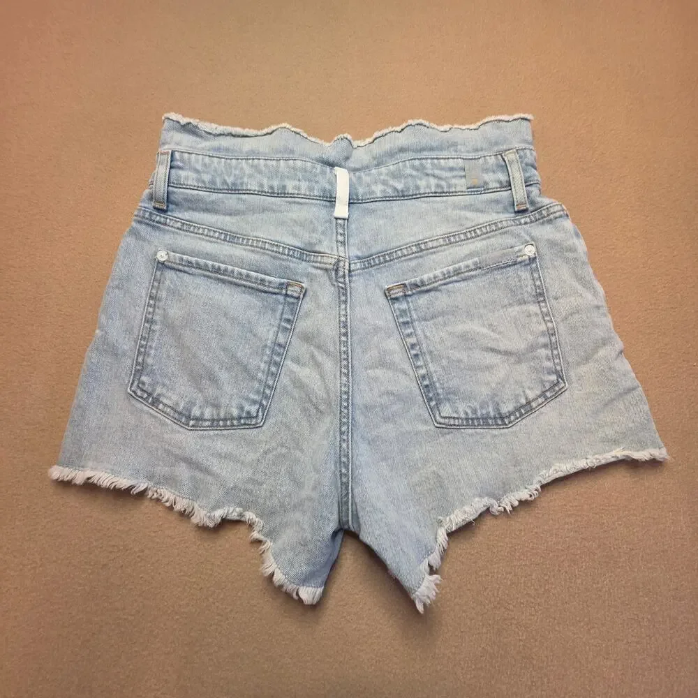 7 For All Mankind Paperbag Jean Denim Shorts Grand Street Light-Wash Sz 28